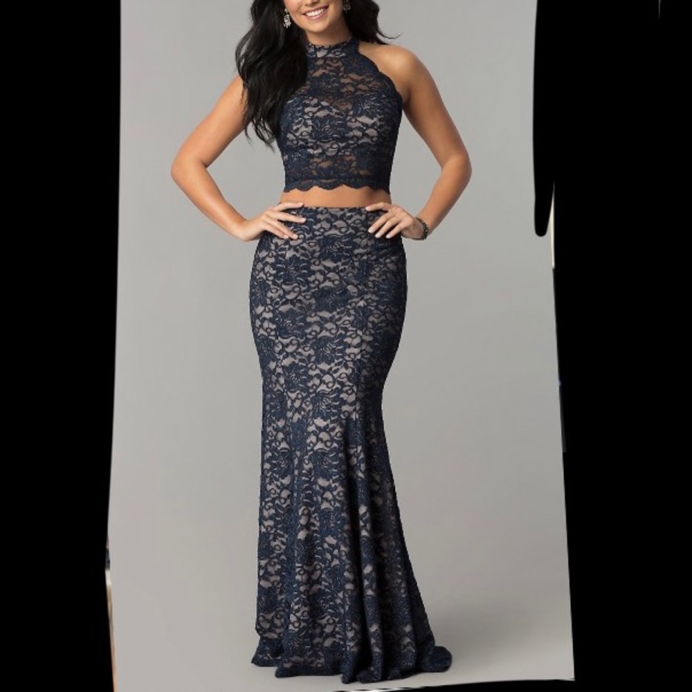 2 piece blue lace dress